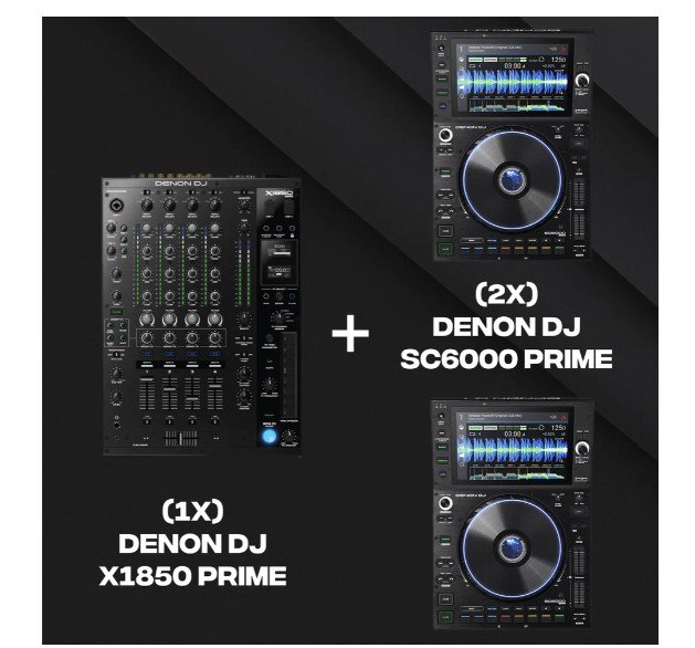 Denon DJ 2 x SC6000PRIME +1 x x1850PRIME Bundle Professional DJ Media + Professional 4-Channel DJ Mixer